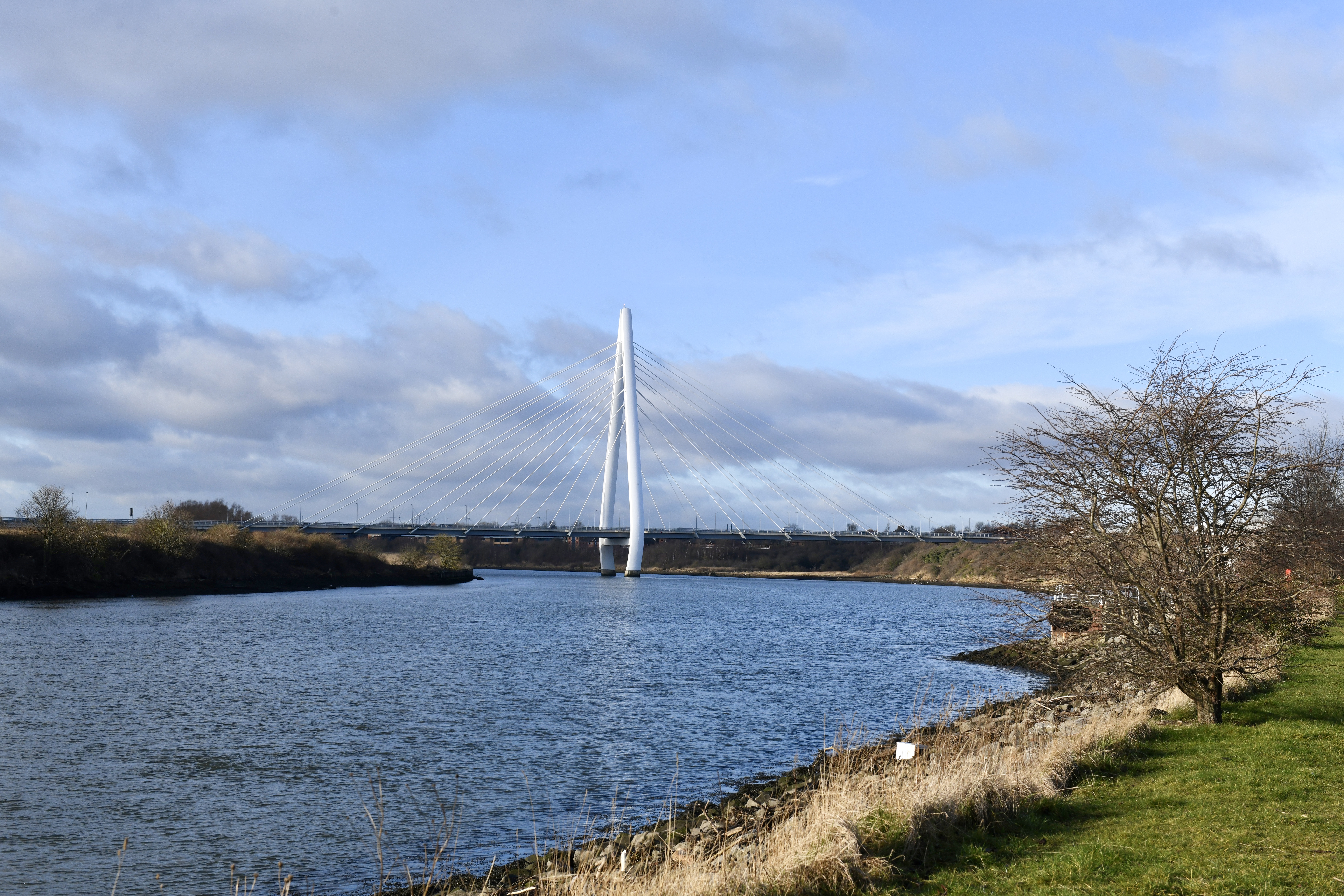 Photograph of a river and suspension bridge in Sunderland