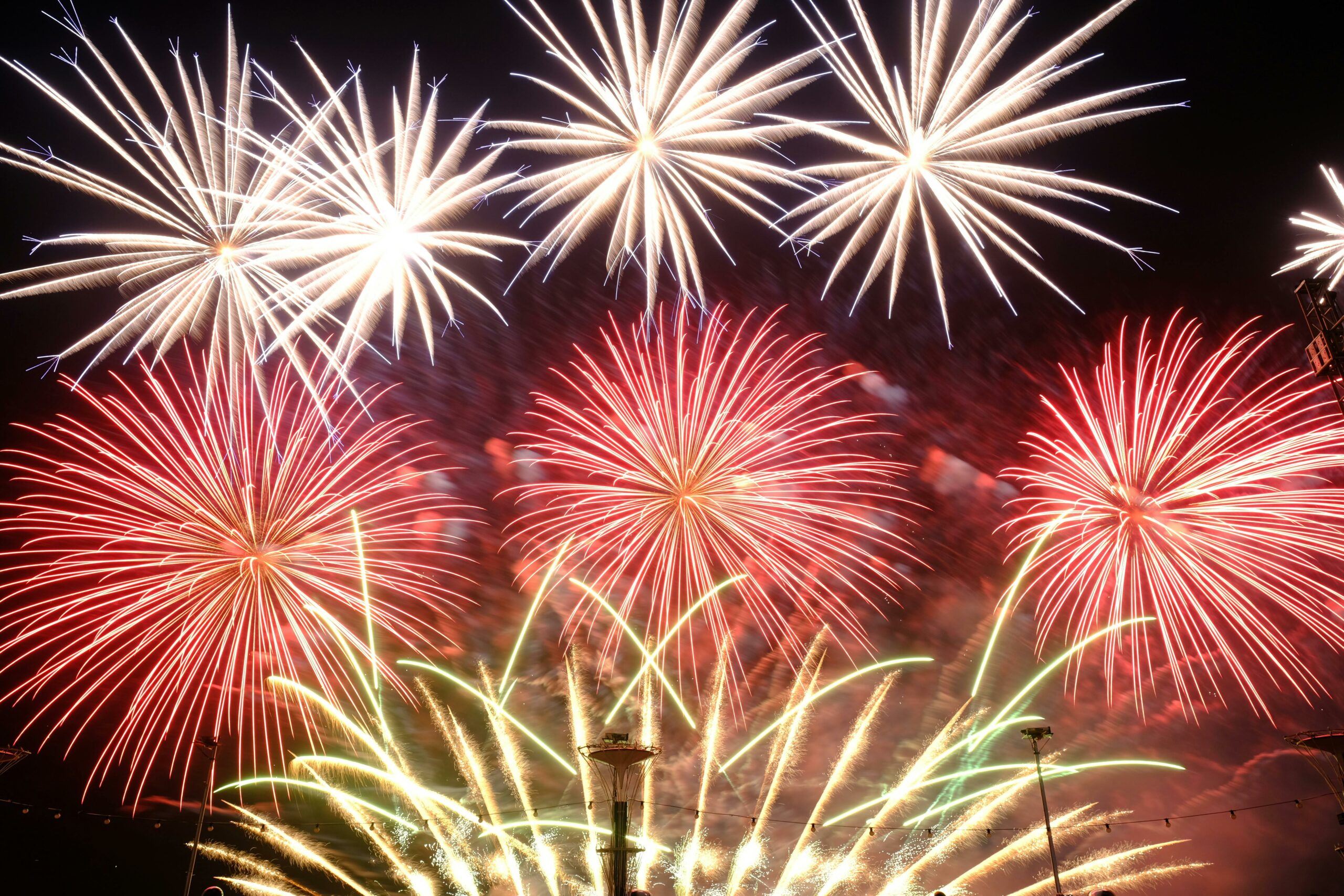 Fireworks exploding in the sky.